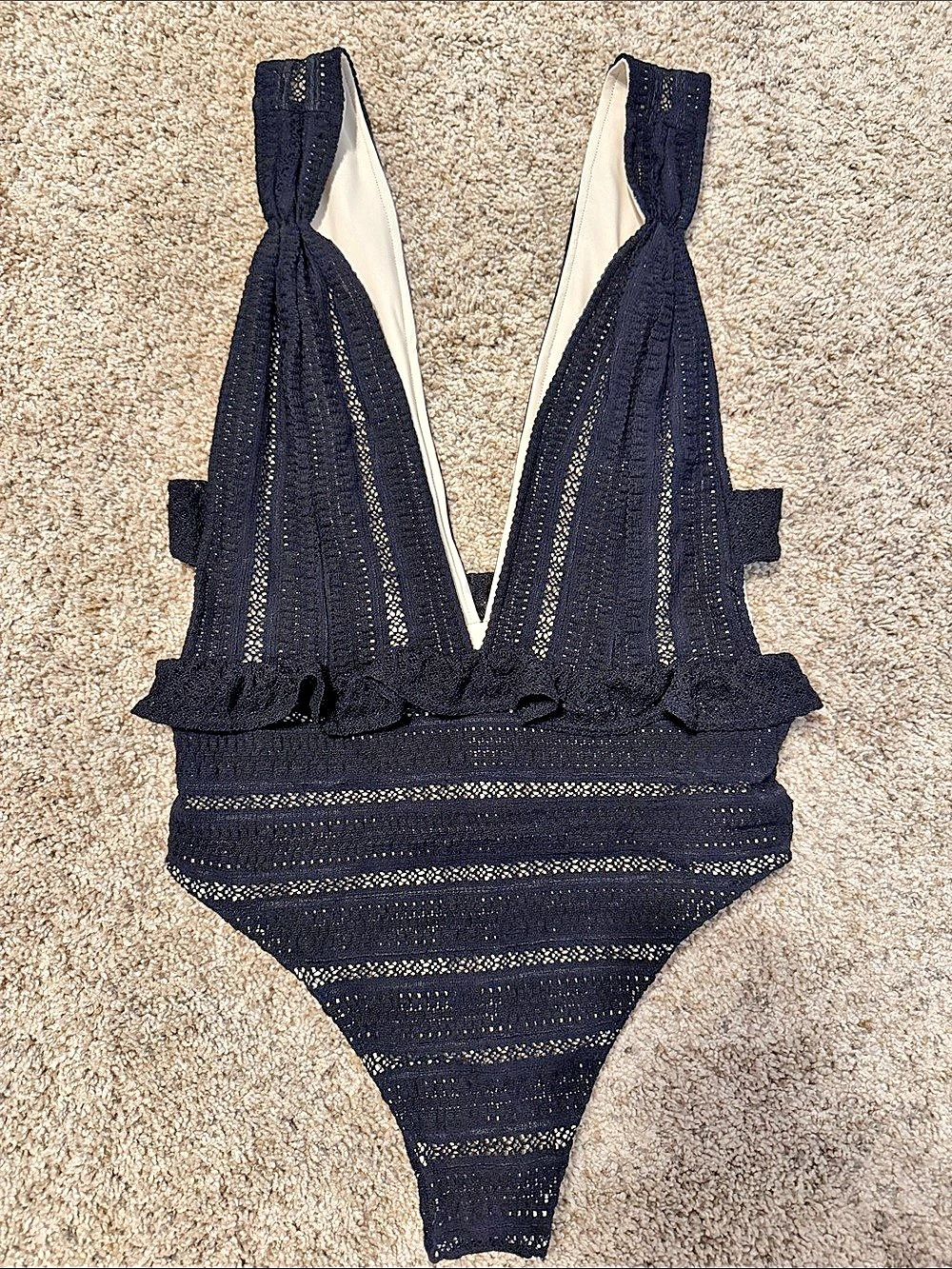 Nightcap Swimwear Lace One Piece in Black & White Size Small